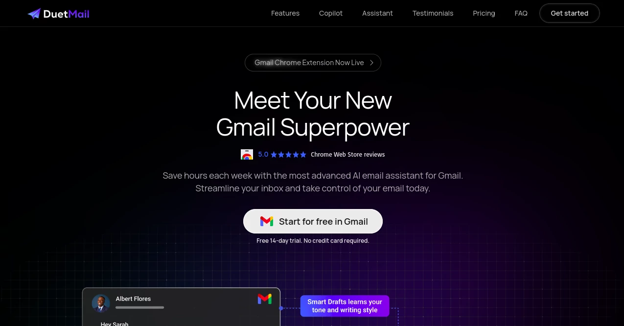 Screenshot of Duet Mail – An AI tool in the ,AI Email Assistant ,AI Response Generator ,AI Productivity Tools ,AI Meeting Assistant  category, showcasing its interface and key features.