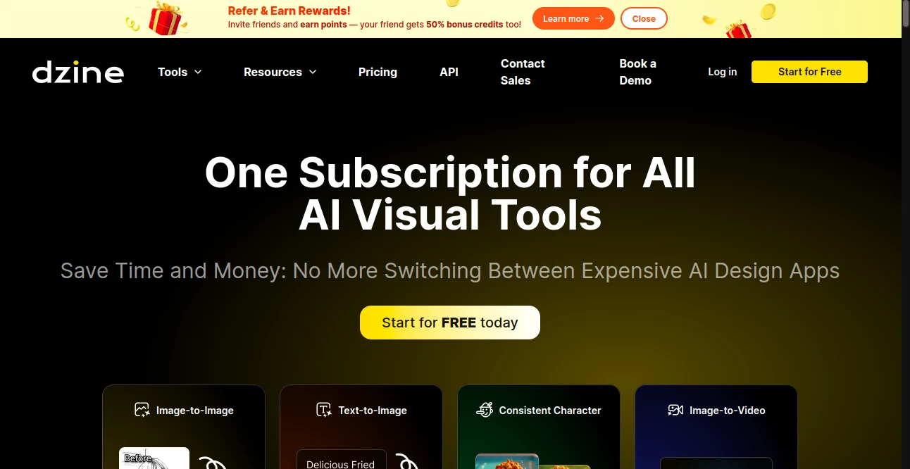 Screenshot of Dzine AI – An AI tool in the ,AI Photo & Image Generator ,AI Background Remover ,AI Image to Image ,AI Design Generator  category, showcasing its interface and key features.