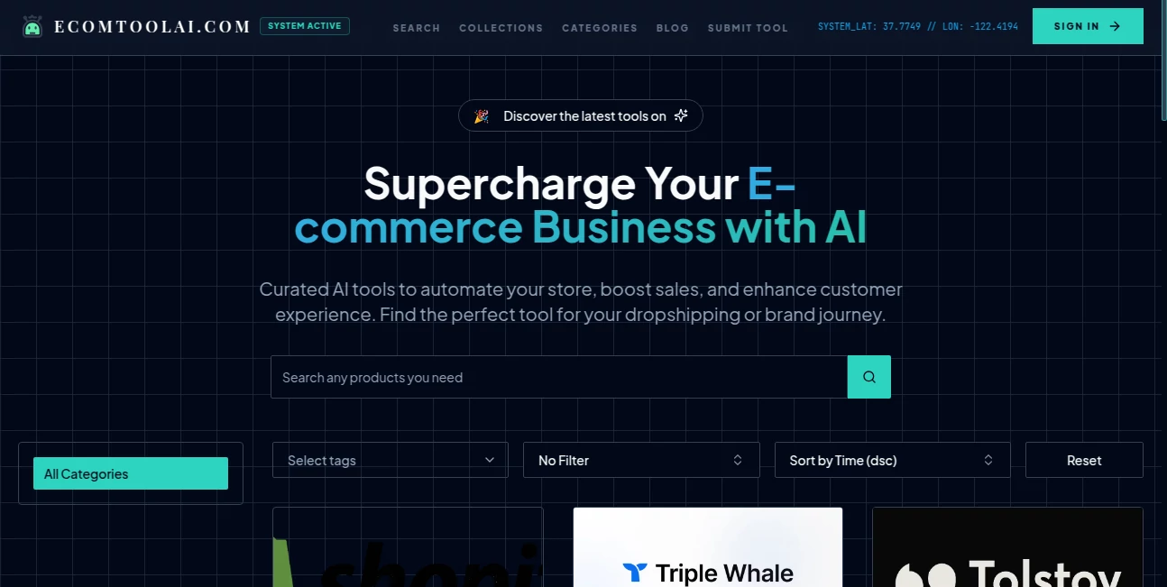 Screenshot of Ecom Tool AI – An AI tool in the ,AI Research Tool ,AI E-commerce Assistant ,AI SEO Assistant ,AI Digital Marketing Generator  category, showcasing its interface and key features.