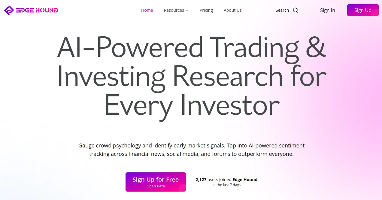 Screenshot of Edge Hound – An AI tool in the ,AI Research Tool ,AI Trading Bot Assistant ,AI Investing Assistant  category, showcasing its interface and key features.