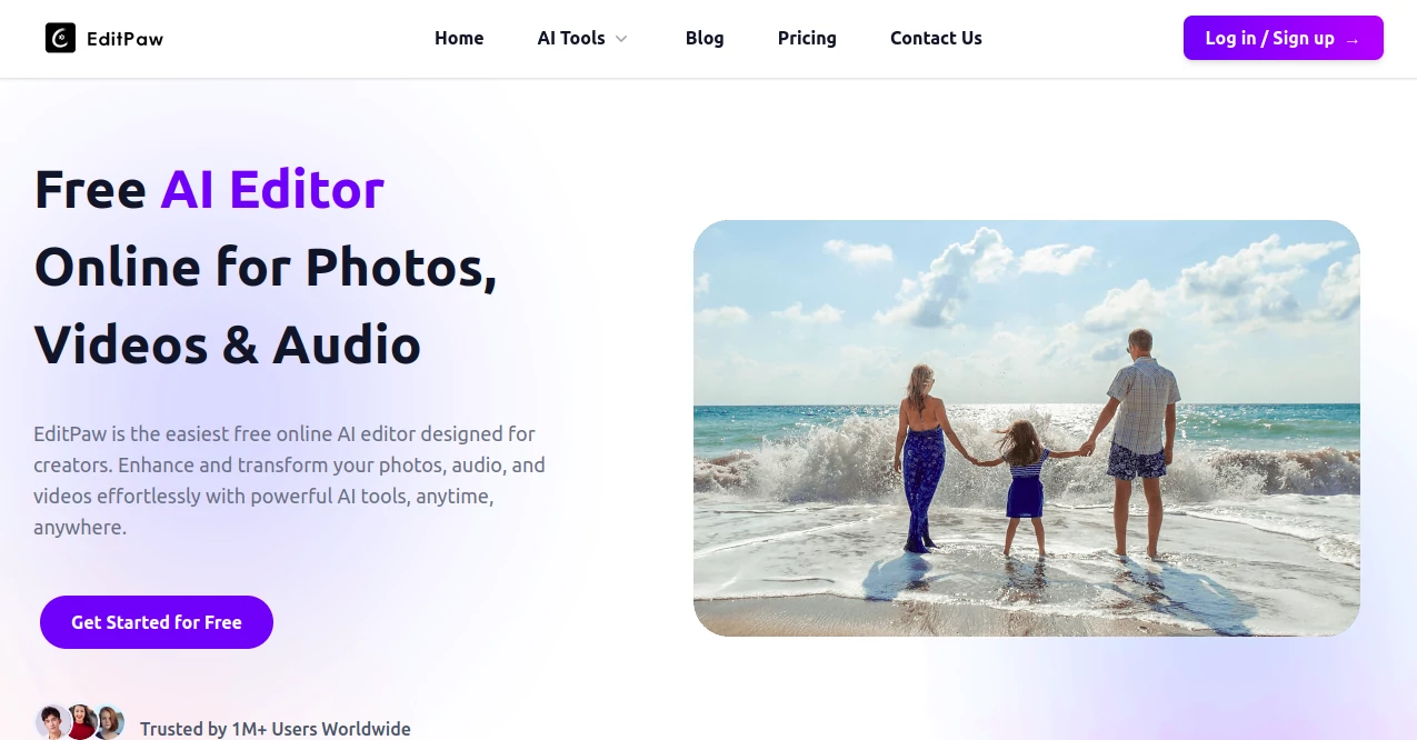 Screenshot of editpaw AI – An AI tool in the ,AI Photo Enhancer ,Photo & Image Editor ,AI Video Editor ,AI Voice & Audio Editing  category, showcasing its interface and key features.