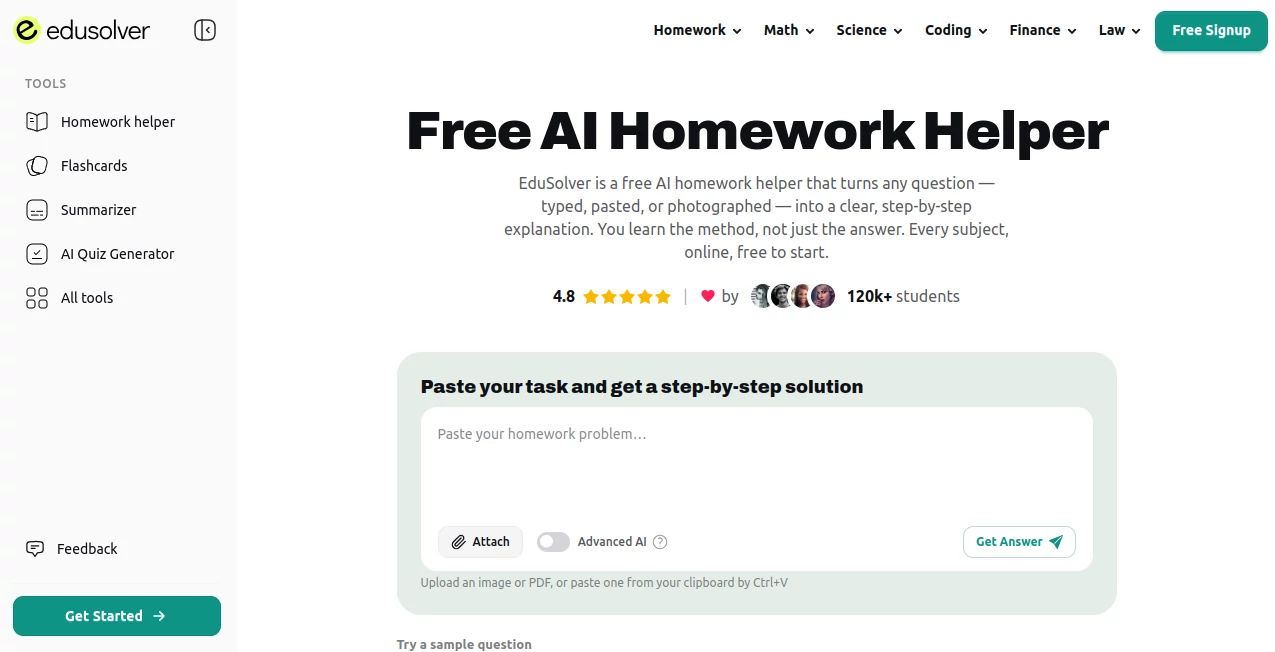 Screenshot of EduSolver: AI Homework Helper & Solver for Any Subject – An AI tool in the ,AI Homework Helper ,AI Tutorial ,AI Course ,AI Education Assistant  category, showcasing its interface and key features.