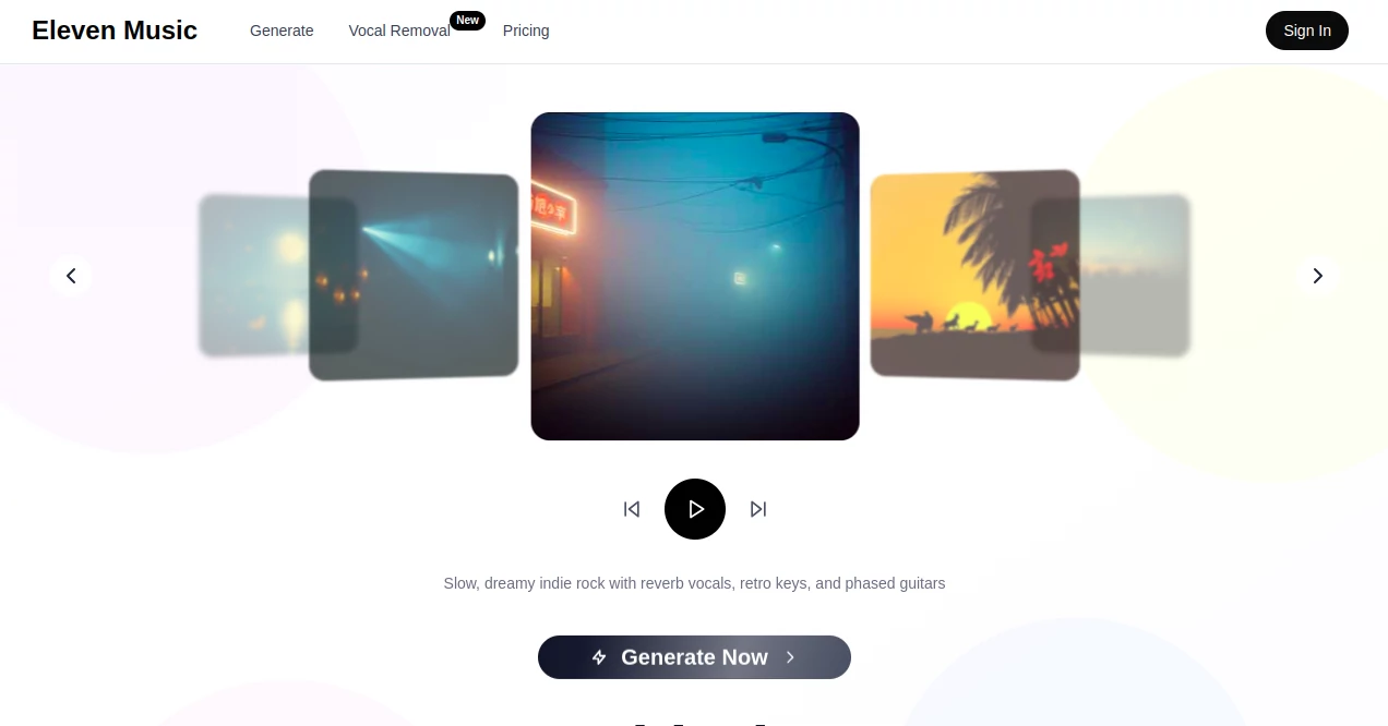 Screenshot of Eleven Music – An AI tool in the ,AI Music Generator ,AI Voice Cloning ,AI Speech Synthesis ,AI Text to Music  category, showcasing its interface and key features.