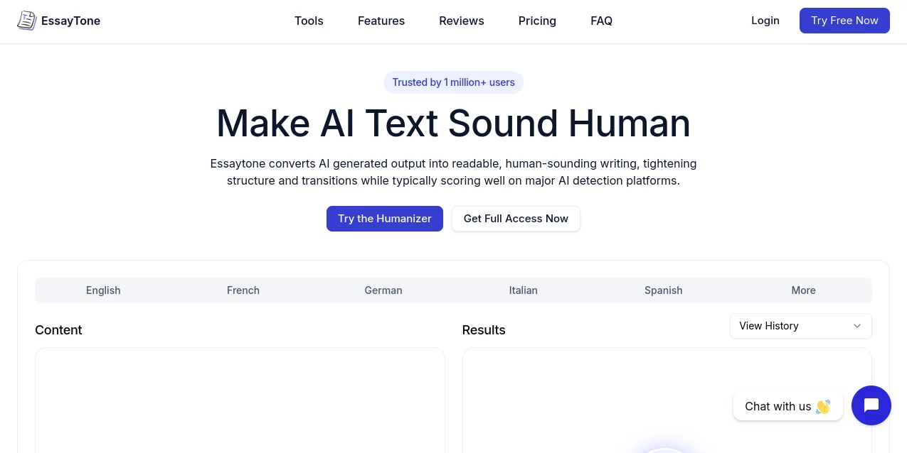Screenshot of Essaytone – An AI tool in the ,AI Rewriter ,AI Paraphraser ,AI Writing Assistants ,AI Content Generator  category, showcasing its interface and key features.