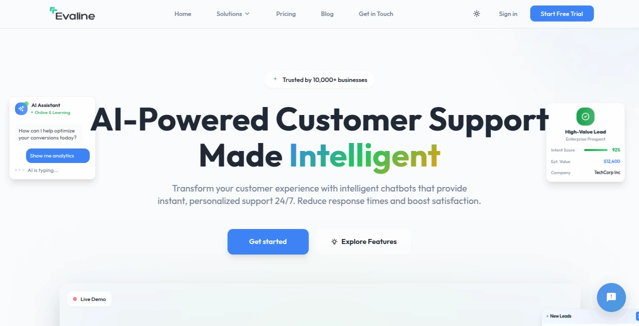 Screenshot of Evaline Chatbot AI – An AI tool in the ,AI General Writing ,AI Writing Assistants ,AI Creative Writing ,AI Content Generator  category, showcasing its interface and key features.