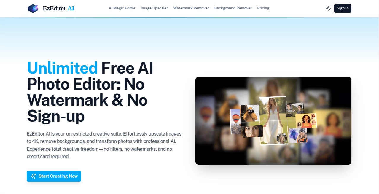 Screenshot of EzEditor AI – An AI tool in the ,Photo & Image Editor ,AI Photo Enhancer ,AI Background Remover  category, showcasing its interface and key features.