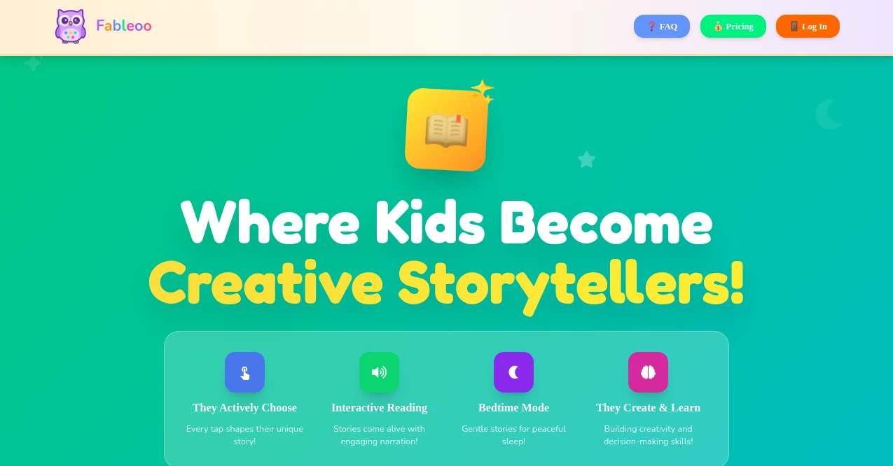 Screenshot of Fableoo – An AI tool in the ,AI Story Writing ,AI Creative Writing  category, showcasing its interface and key features.