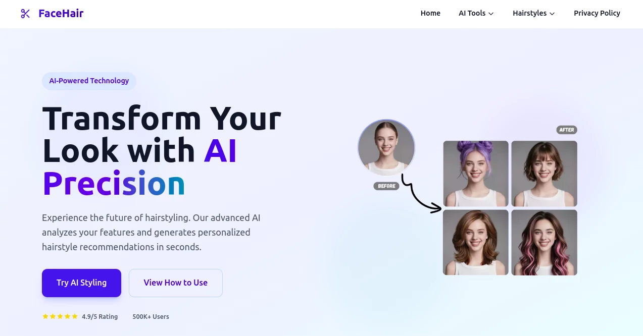 Screenshot of AI FaceHair – An AI tool in the ,AI Photo & Image Generator ,AI Photo Enhancer ,AI Selfie & Portrait ,AI Fun Tools  category, showcasing its interface and key features.