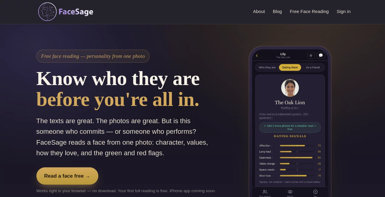 Screenshot of FaceSage – An AI tool in the ,AI Photo & Image Generator ,AI Face Swap Generator ,AI Selfie & Portrait ,AI Photography  category, showcasing its interface and key features.