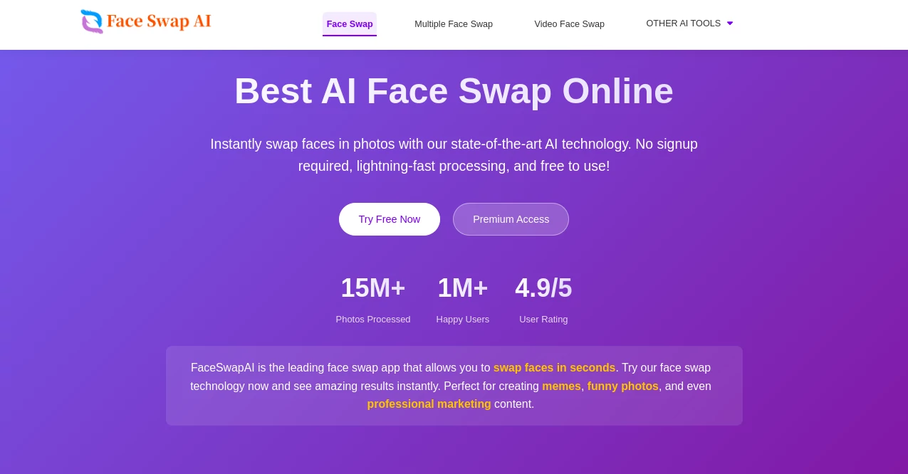 Screenshot of free ai face swap – An AI tool in the ,AI Photo & Image Generator ,Photo & Image Editor ,AI Face Swap Generator  category, showcasing its interface and key features.