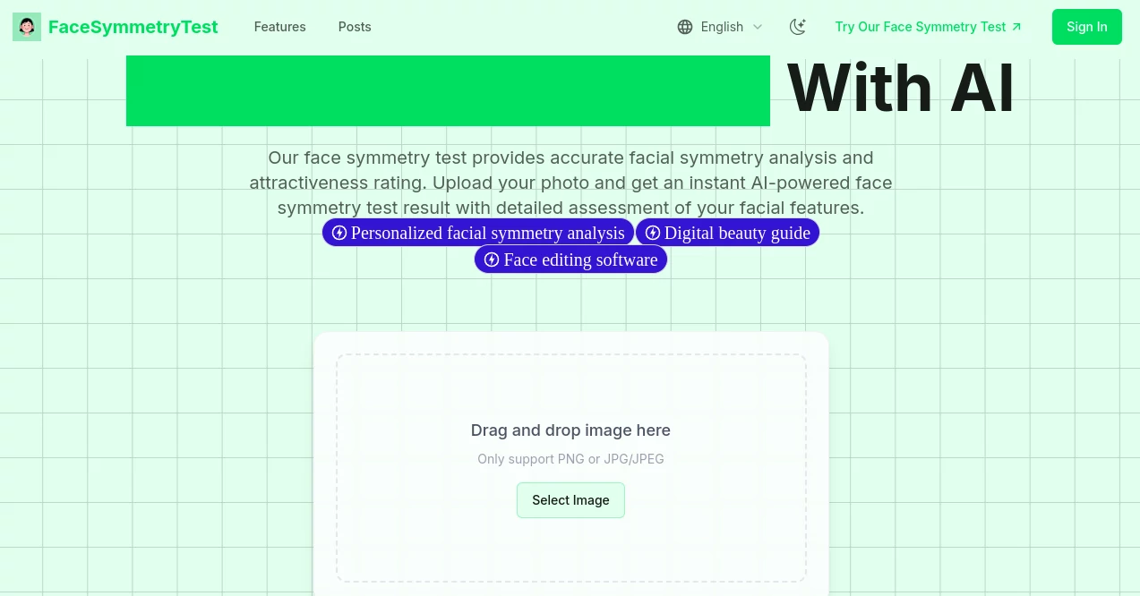 Screenshot of Face Symmetry Test – An AI tool in the ,AI Life Assistant ,AI Photography ,AI Image Recognition  category, showcasing its interface and key features.