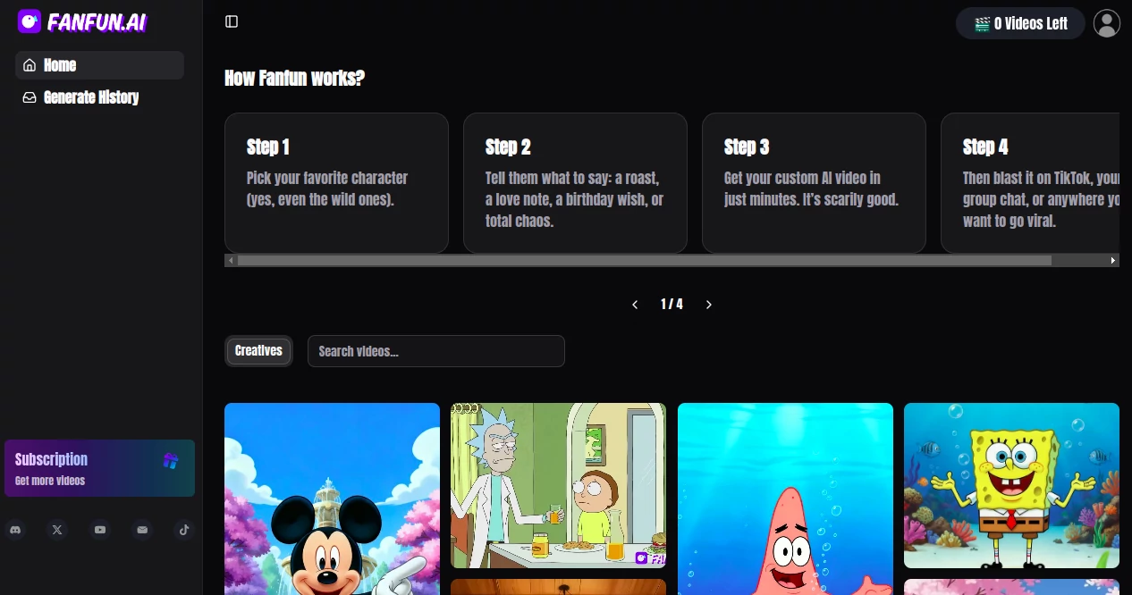 Screenshot of fanfun ai – An AI tool in the ,AI Content Generator ,AI Video Generator ,AI Chatbot ,AI Character  category, showcasing its interface and key features.