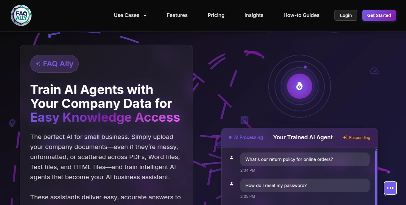 Screenshot of FAQ Ally – An AI tool in the ,AI Customer Service Assistant ,AI Chatbot ,AI Knowledge Base  category, showcasing its interface and key features.