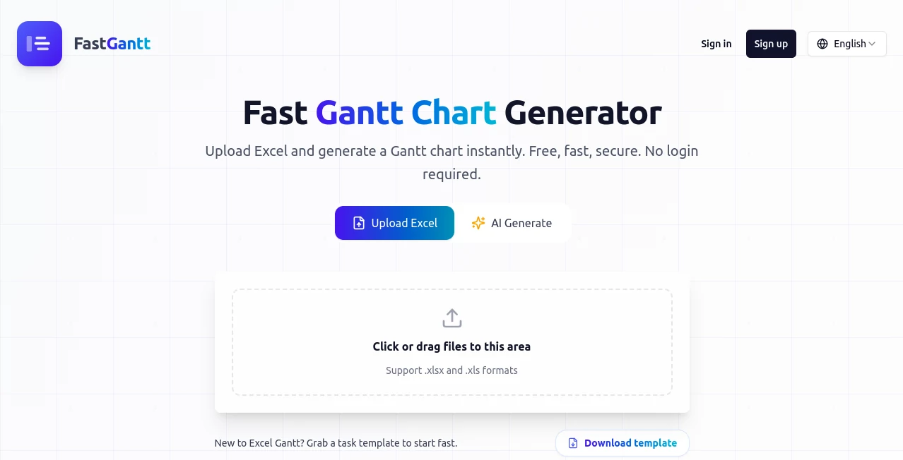Screenshot of FastGantt – An AI tool in the ,AI Productivity Tools ,AI Task Management ,AI Workflow Management ,AI Project Management  category, showcasing its interface and key features.