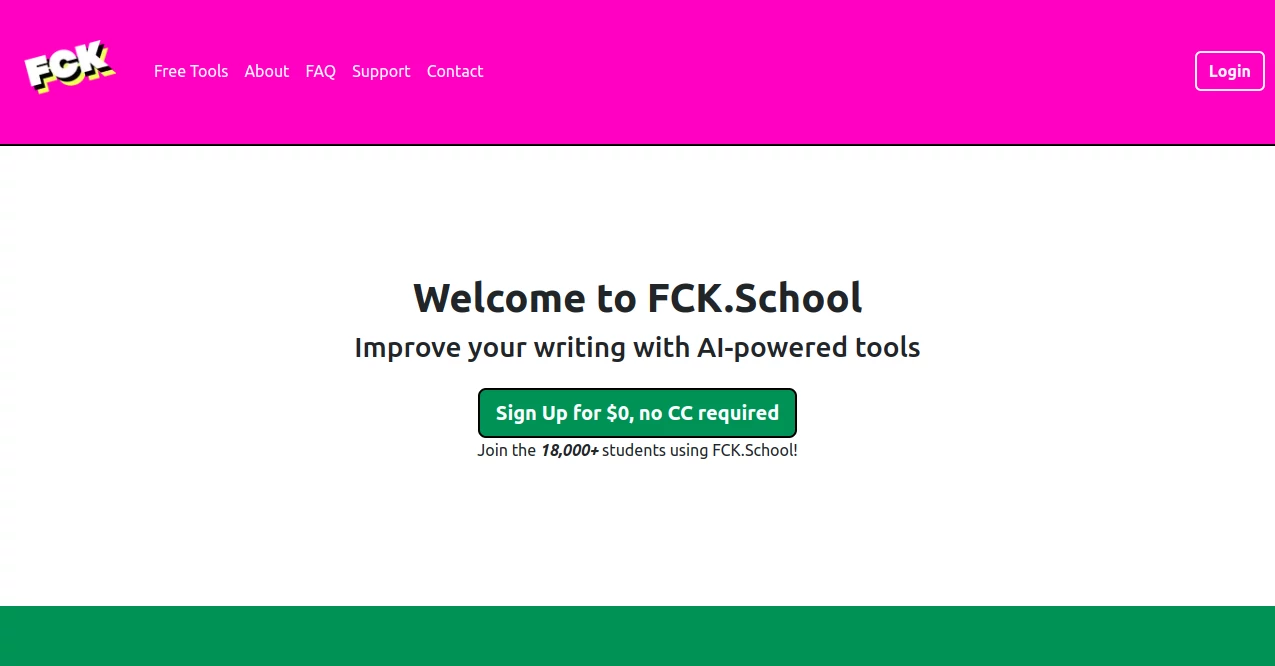 Screenshot of FCK School – An AI tool in the ,AI Rewriter ,AI Summarizer ,AI Grammar Checker ,AI Education Assistant  category, showcasing its interface and key features.