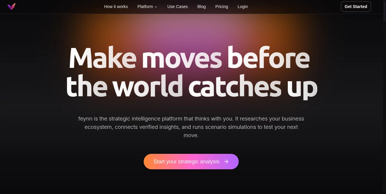 Screenshot of feynn - Strategic Intelligence Platform – An AI tool in the ,AI Research Tool ,AI Business Ideas Generator ,AI Consulting Assistant ,AI Analytics Assistant  category, showcasing its interface and key features.