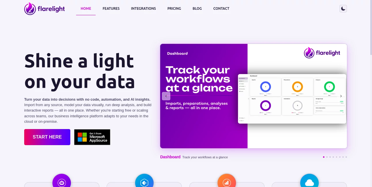 Screenshot of Flarelight – An AI tool in the ,AI No-Code & Low-Code ,AI Data Mining ,AI Research Tool ,AI Analytics Assistant  category, showcasing its interface and key features.
