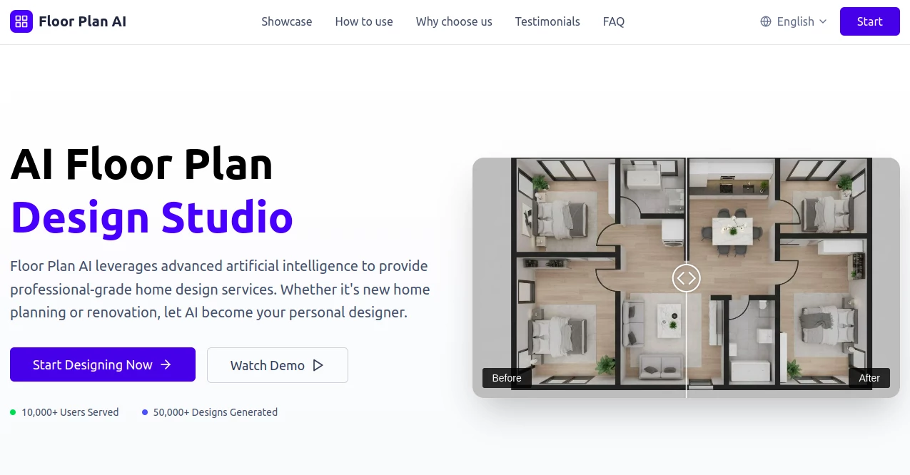 Screenshot of Floor Plan AI – An AI tool in the ,AI Design Generator ,AI Interior & Room Design ,AI Image to 3D Model ,AI Diagram Generator  category, showcasing its interface and key features.