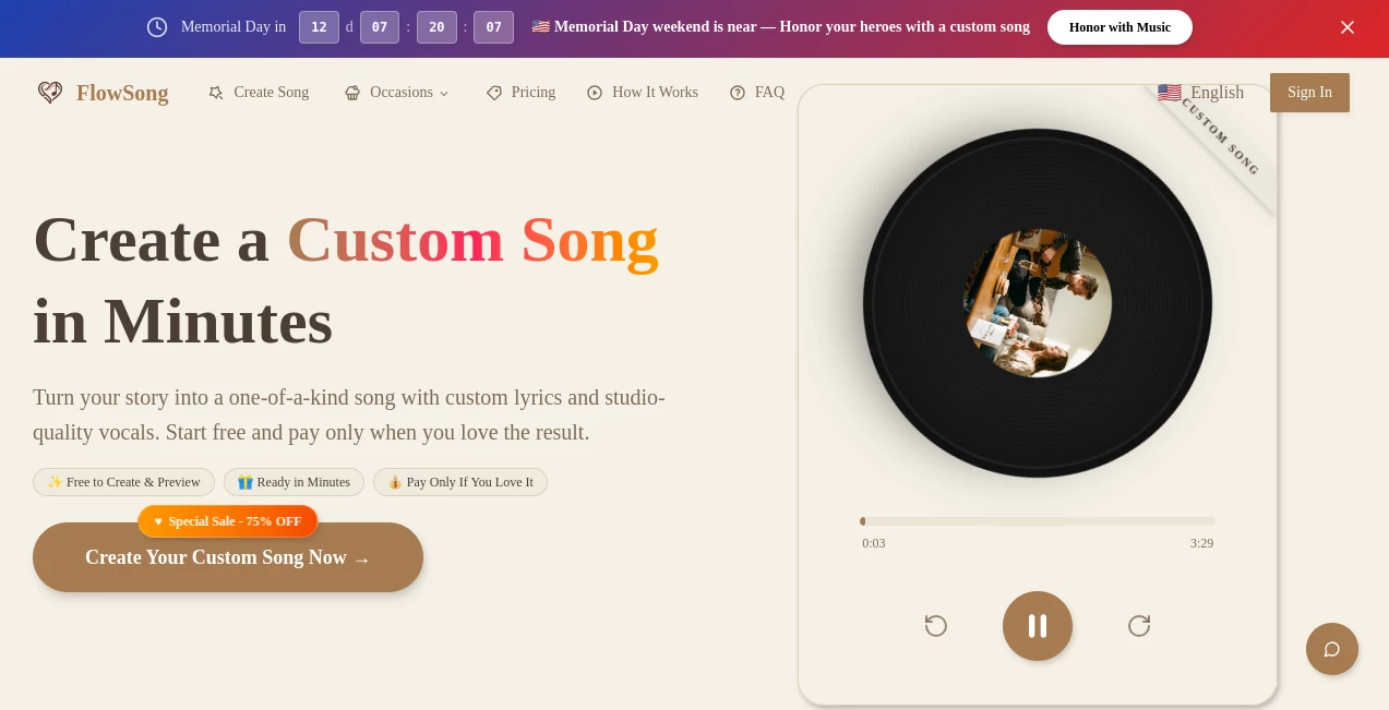 Screenshot of Flow Song – An AI tool in the ,AI Fun Tools ,AI Singing Generator ,AI Music Generator ,AI Voice & Audio Editing  category, showcasing its interface and key features.