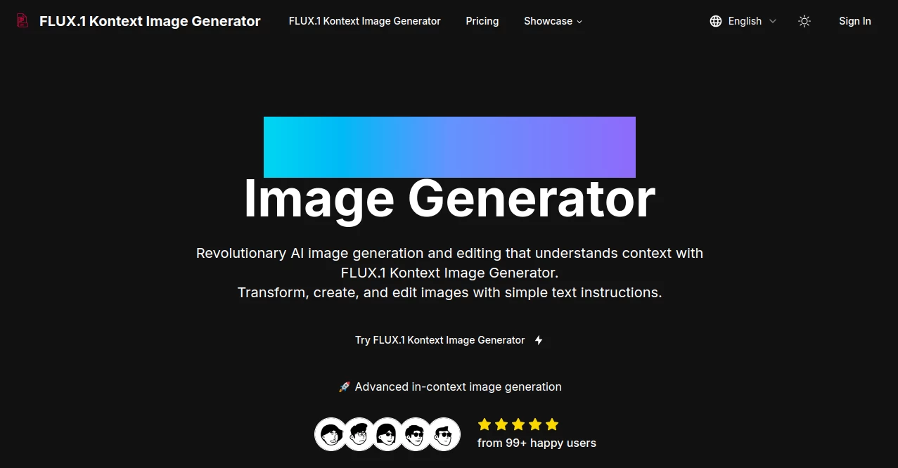 Screenshot of FLUX.1 Kontext Image Generator – An AI tool in the ,AI Photo & Image Generator  category, showcasing its interface and key features.