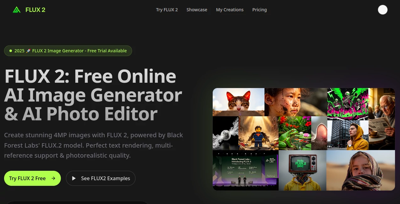 Screenshot of FLUX 2 – An AI tool in the ,AI Text to Image ,AI Photo & Image Generator ,Photo & Image Editor ,AI Art Generator  category, showcasing its interface and key features.