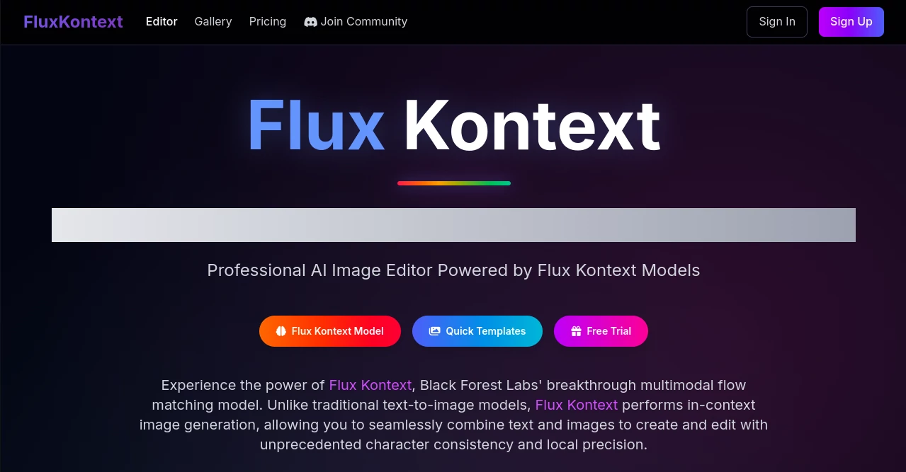 Screenshot of Flux Kontext AI – An AI tool in the ,Photo & Image Editor  category, showcasing its interface and key features.