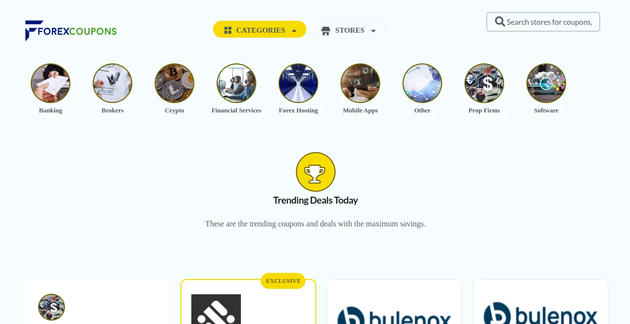 Screenshot of ForexCoupons – An AI tool in the ,AI Research Tool ,AI Business Ideas Generator ,AI Trading Bot Assistant ,AI Investing Assistant  category, showcasing its interface and key features.