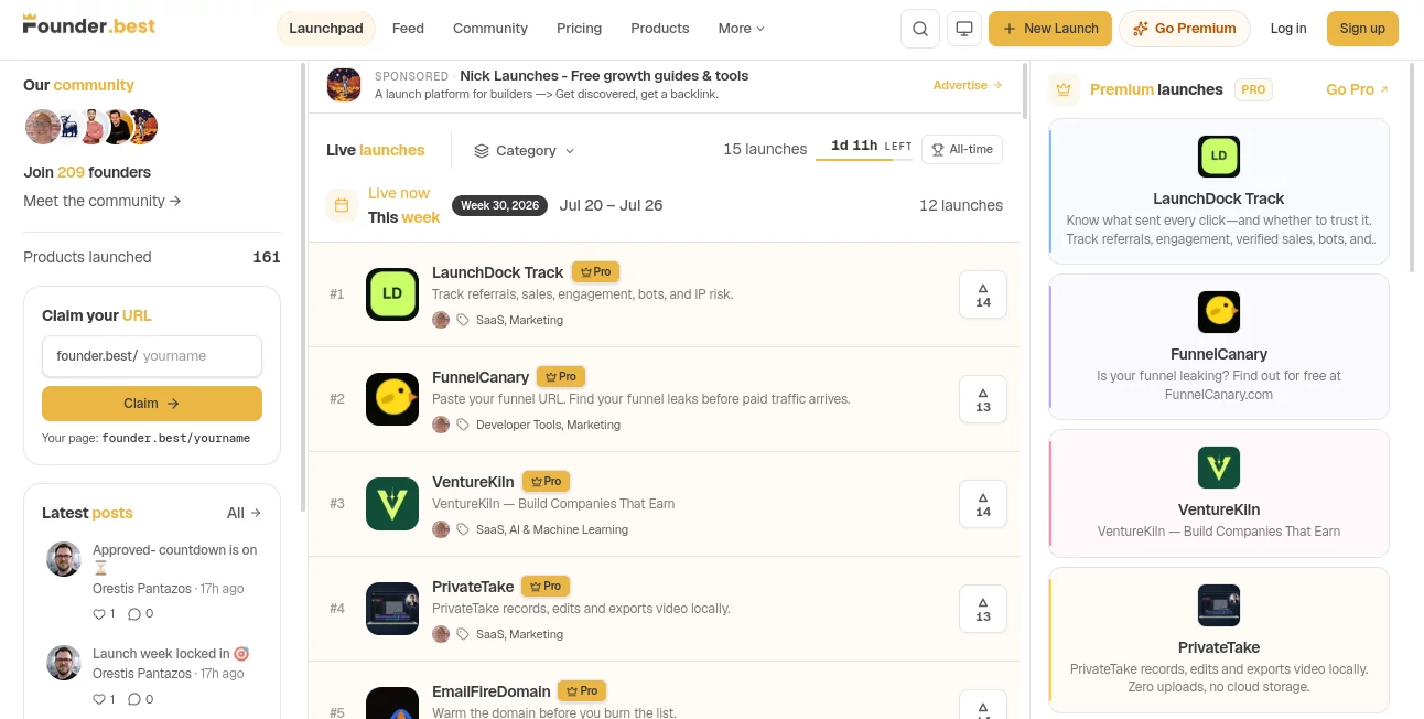 Screenshot of Founder Best – An AI tool in the ,AI Tools Directory  category, showcasing its interface and key features.