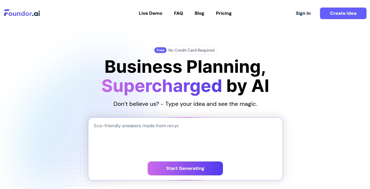Screenshot of Foundor.ai – An AI tool in the ,AI Research Tool ,AI Business Ideas Generator ,AI Consulting Assistant ,AI Marketing Plan Generator  category, showcasing its interface and key features.
