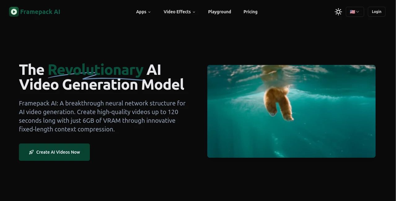 Screenshot of Framepack AI – An AI tool in the ,AI Animated Video ,AI Image to Video ,AI Video Generator ,AI Text to Video  category, showcasing its interface and key features.