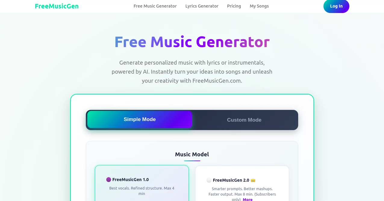 Screenshot of FreeMusicGen – An AI tool in the ,AI Music Generator ,AI Voice & Audio Editing ,AI Text to Music ,AI Singing Generator  category, showcasing its interface and key features.