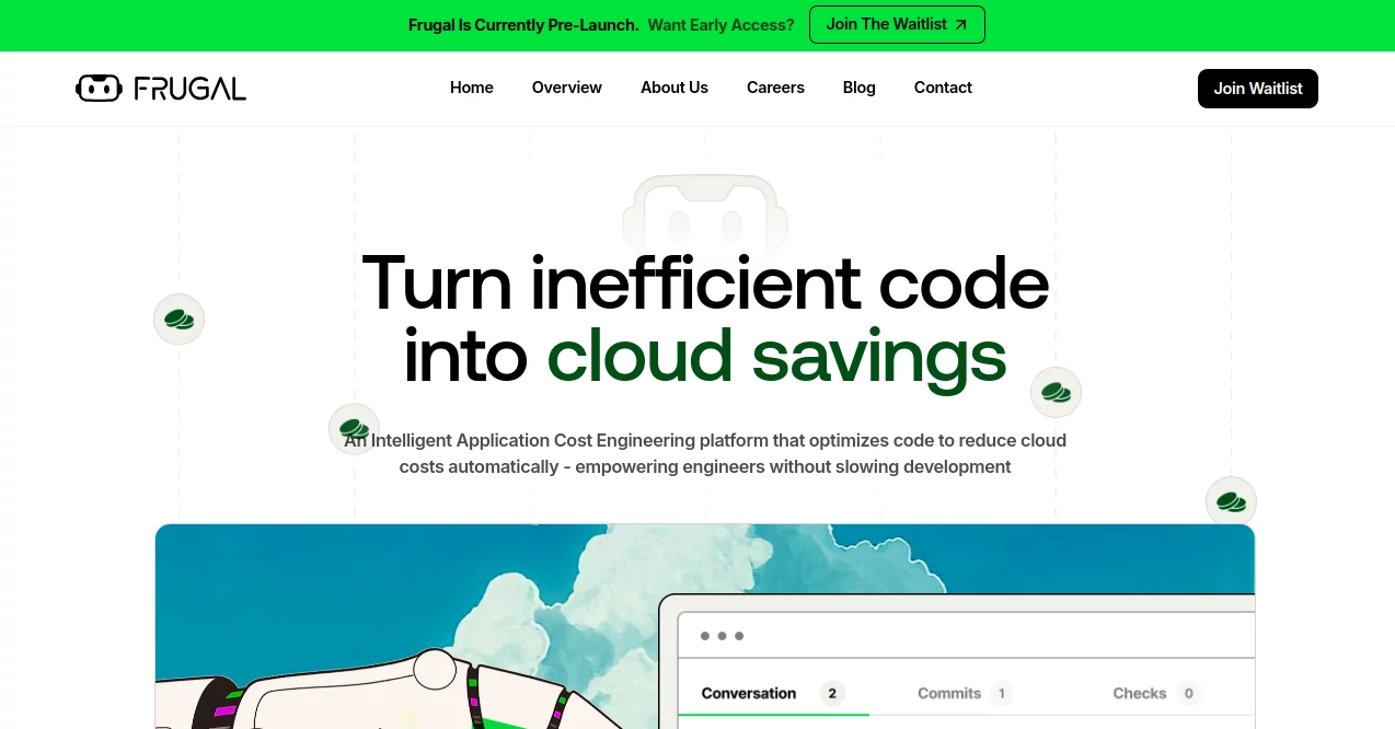 Screenshot of Frugal AI – An AI tool in the ,AI DevOps Assistant ,AI Developer Tools ,AI Analytics Assistant ,AI Productivity Tools  category, showcasing its interface and key features.