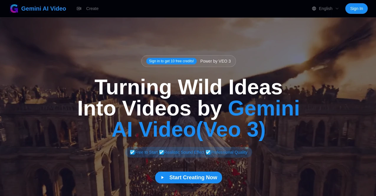 Screenshot of Gemini AI Video – An AI tool in the ,AI Animated Video ,AI Music Video Generator ,AI Text to Video ,AI Video Generator  category, showcasing its interface and key features.
