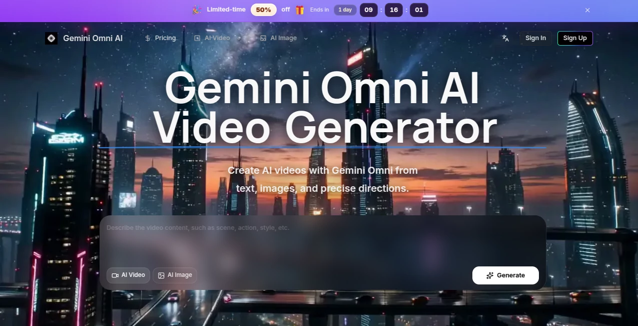 Screenshot of Gemini Omni AI Video – An AI tool in the ,AI Animated Video ,AI Image to Video ,AI Text to Video ,AI Video Generator  category, showcasing its interface and key features.