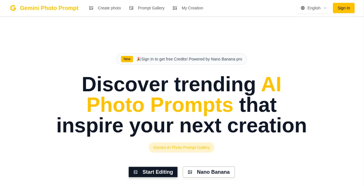 Screenshot of Gemini Photo Prompt – An AI tool in the ,AI Content Generator ,AI Text to Image ,AI Image to Image ,AI Design Generator  category, showcasing its interface and key features.
