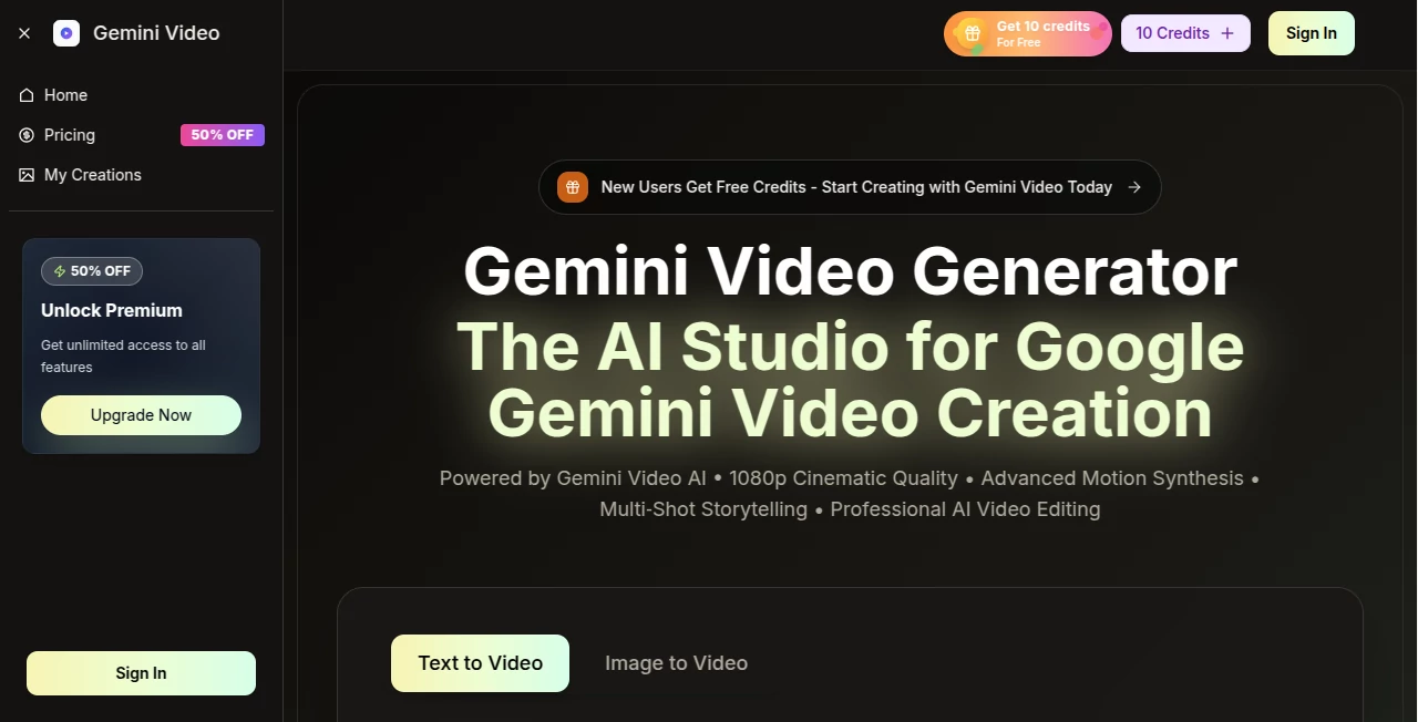 Screenshot of gemini video – An AI tool in the ,AI Animated Video ,AI Image to Video ,AI Video Generator ,AI Text to Video  category, showcasing its interface and key features.