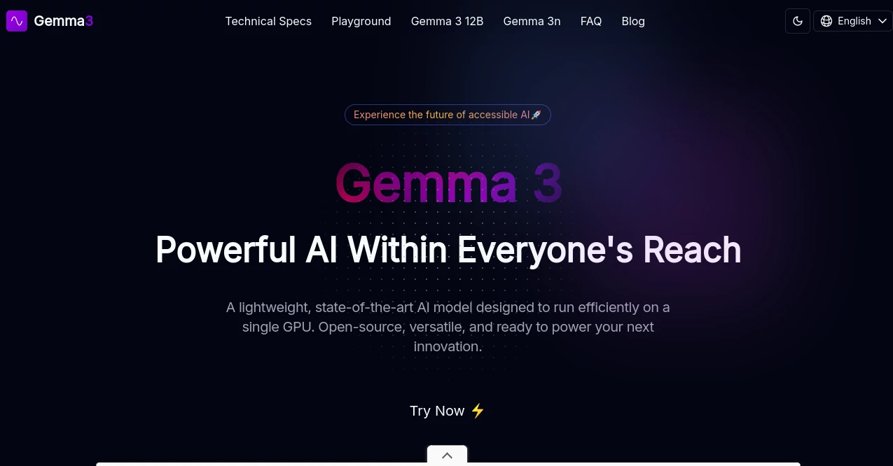 Screenshot of Gemma 3 – An AI tool in the ,AI Content Generator ,Large Language Models (LLMs) ,AI Research Tool ,AI Code Generator  category, showcasing its interface and key features.
