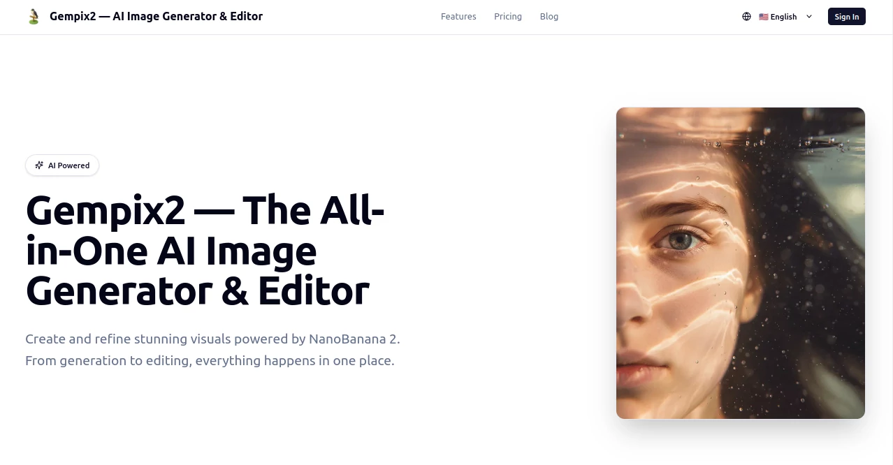 Screenshot of Gempix2 – An AI tool in the ,AI Photo & Image Generator ,Photo & Image Editor ,AI Image to Image ,AI Art Generator  category, showcasing its interface and key features.