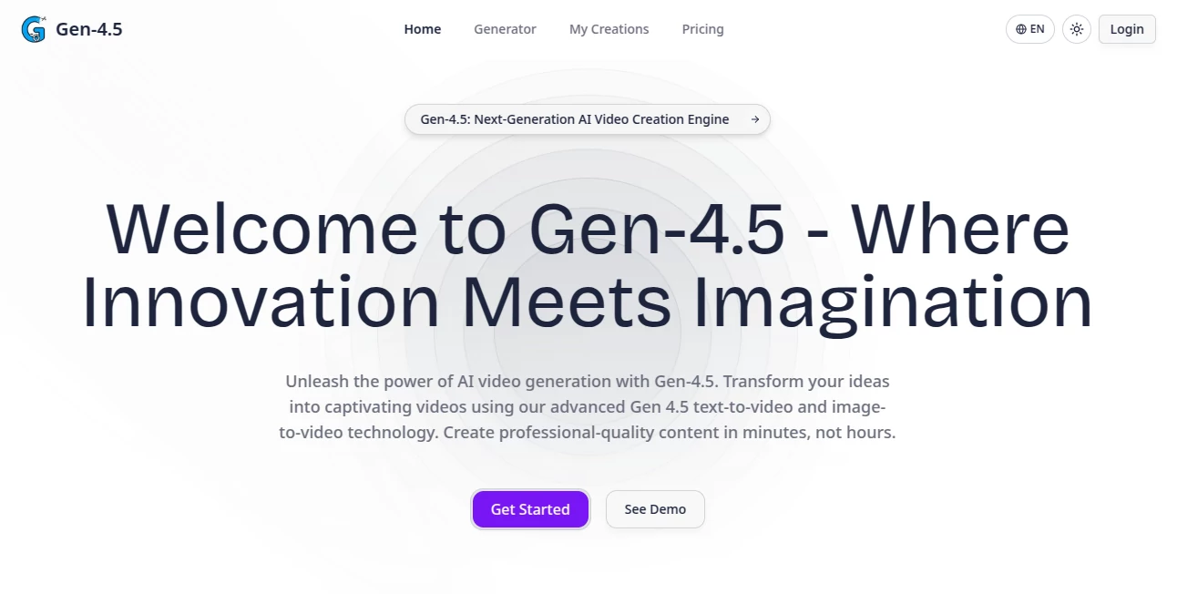 Screenshot of Gen-4.5 – An AI tool in the ,AI Animated Video ,AI Image to Video ,AI Text to Video ,AI Video Generator  category, showcasing its interface and key features.