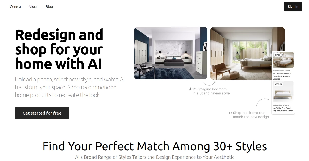 Screenshot of Genera.so – An AI tool in the ,AI Photo & Image Generator ,AI Image to Image ,AI Design Generator ,AI Interior & Room Design  category, showcasing its interface and key features.