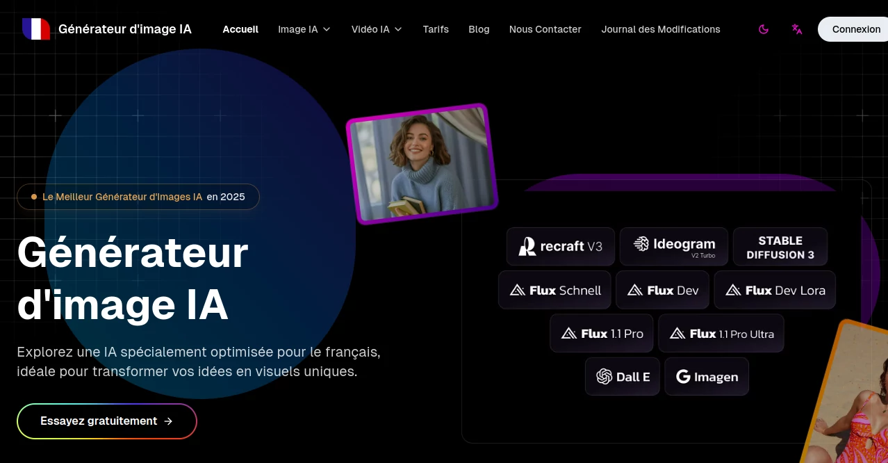 Screenshot of Générateur d'image IA – An AI tool in the ,AI Text to Image ,AI Photo & Image Generator ,AI Art Generator ,AI Design Generator  category, showcasing its interface and key features.