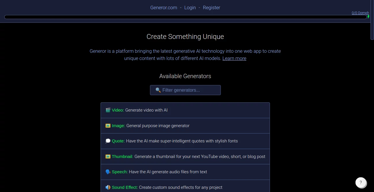 Screenshot of Generor – An AI tool in the ,AI Text to Image ,AI Photo & Image Generator ,AI Joke ,AI Fun Tools  category, showcasing its interface and key features.