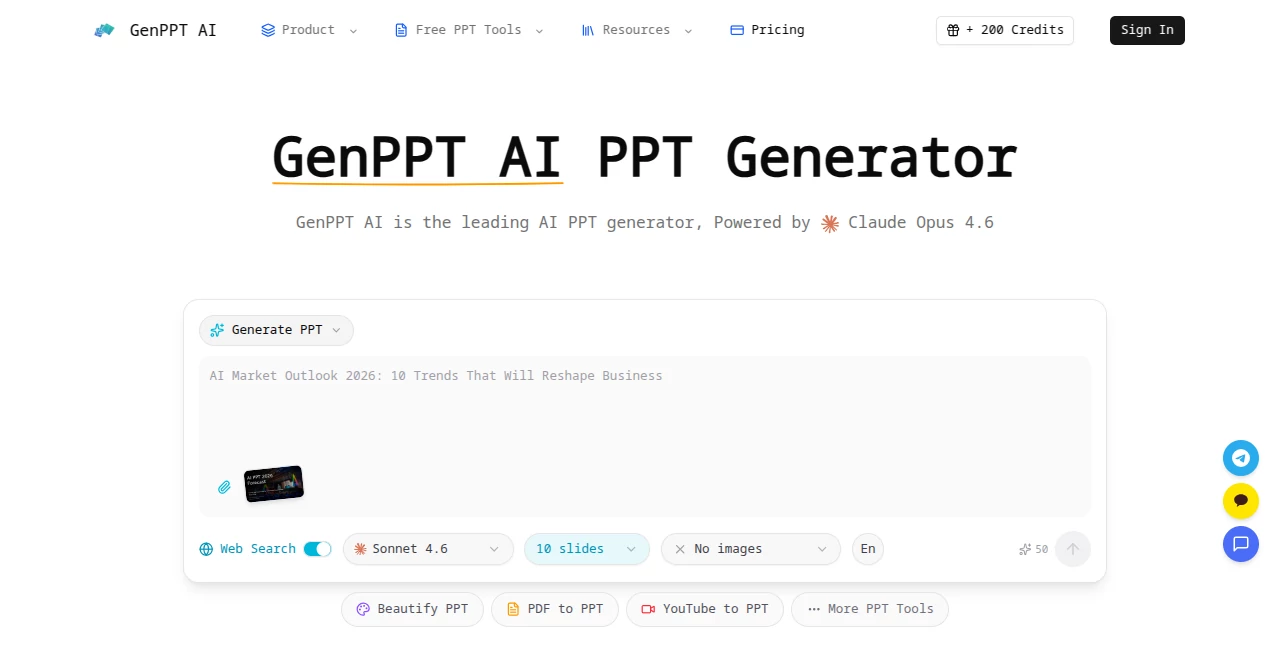 Screenshot of GenPPT AI – An AI tool in the ,AI Content Generator ,AI Design Generator ,AI Presentation Generator ,AI Productivity Tools  category, showcasing its interface and key features.