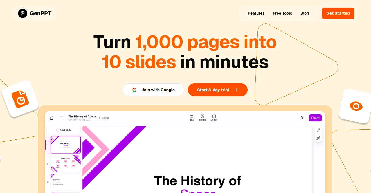 Screenshot of GenPPT – An AI tool in the ,AI Content Generator ,AI Design Generator ,AI Presentation Generator ,AI Productivity Tools  category, showcasing its interface and key features.