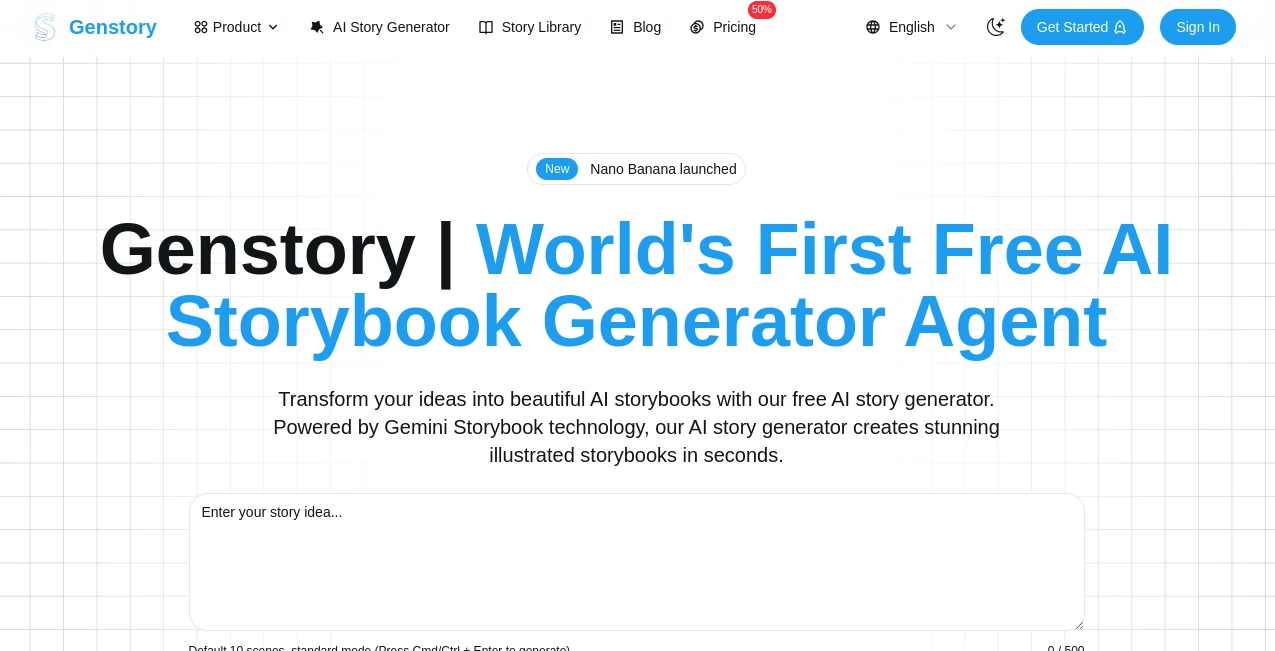 Screenshot of Genstory – An AI tool in the ,AI Creative Writing ,AI Story Writing  category, showcasing its interface and key features.