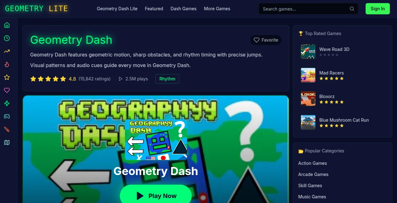 Screenshot of Geometry Dash Lite – An AI tool in the ,AI Developer Tools ,AI Design Generator ,AI 3D Model Generator ,AI Image to 3D Model  category, showcasing its interface and key features.