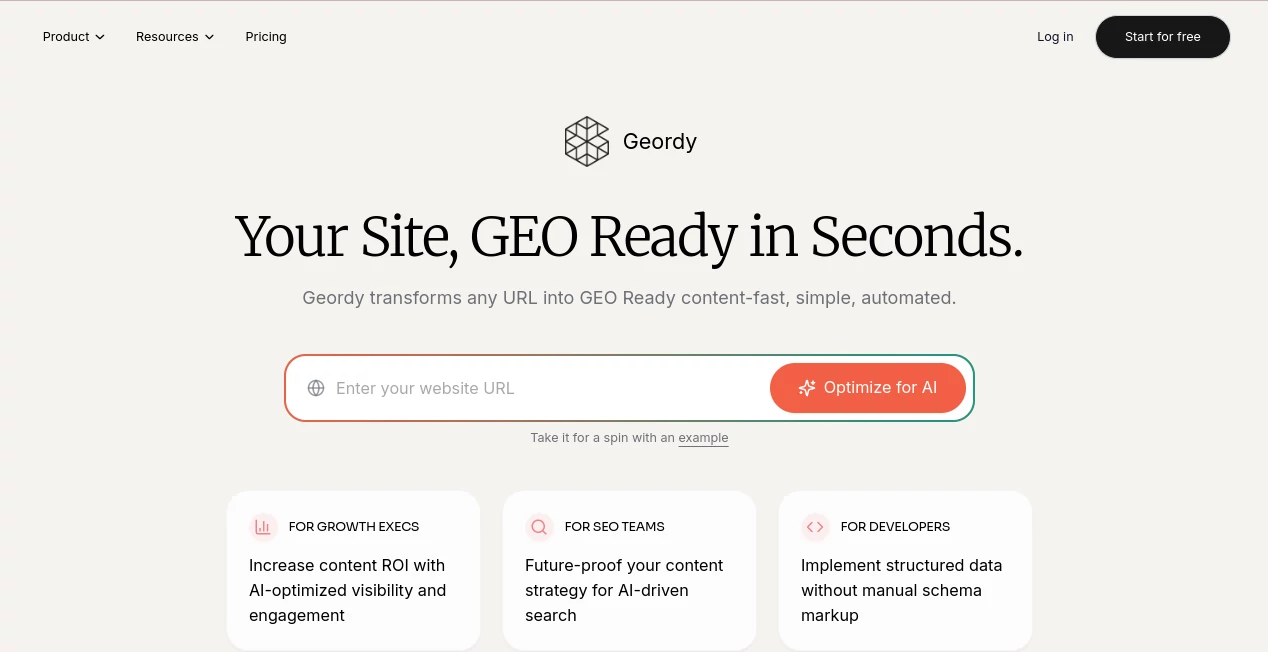 Screenshot of GEO Ready AI – An AI tool in the ,AI Content Generator ,AI Developer Tools ,AI Business Ideas Generator ,AI Analytics Assistant ,AI SEO Assistant  category, showcasing its interface and key features.