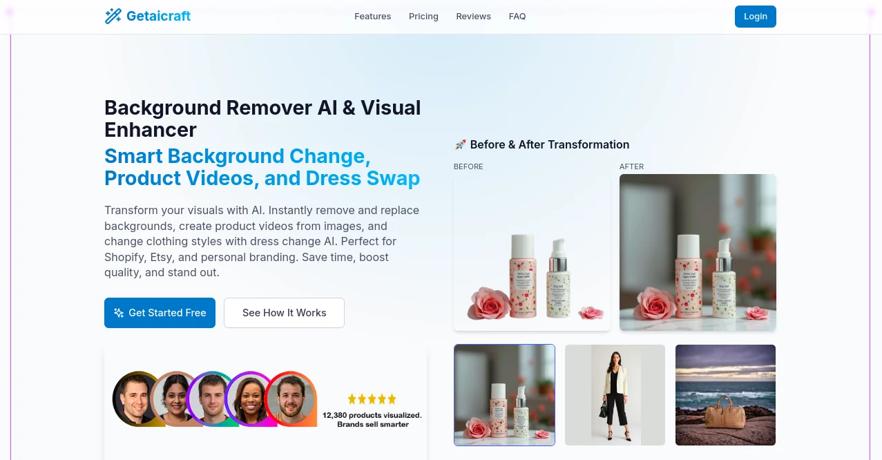 Screenshot of getaicraft – An AI tool in the ,AI Photo & Image Generator ,AI Video Generator ,AI E-commerce Assistant  category, showcasing its interface and key features.