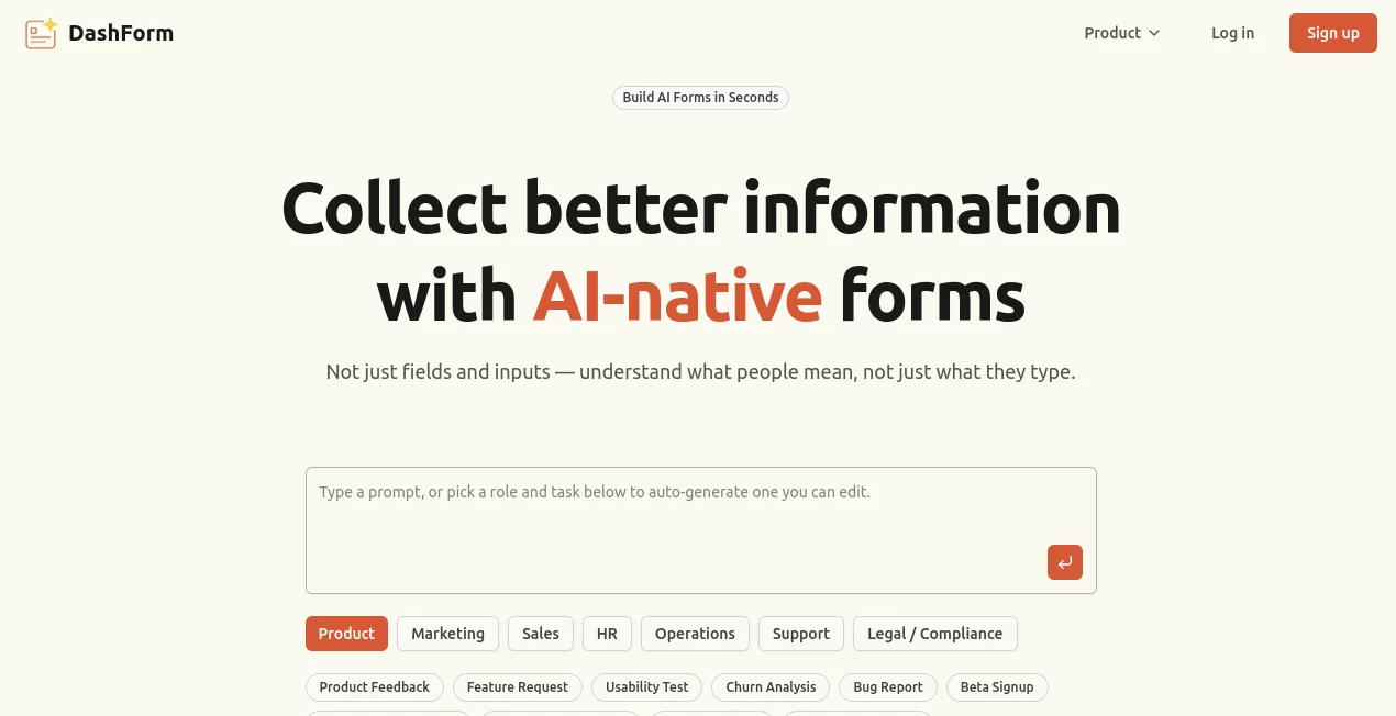Screenshot of DashForm – An AI tool in the ,AI Customer Service Assistant ,AI CRM Assistant ,AI Lead Generation ,AI Forms & Surveys  category, showcasing its interface and key features.