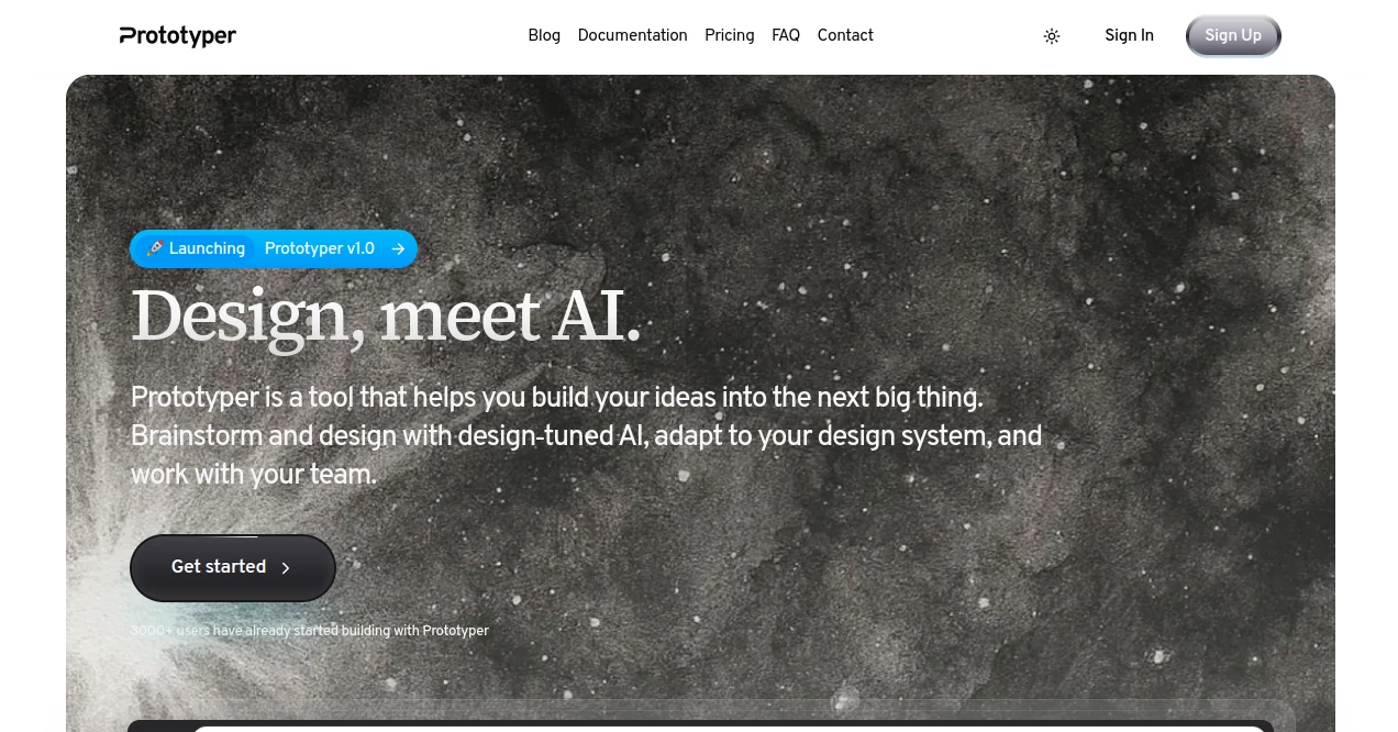 Screenshot of Prototyper – An AI tool in the ,AI Landing Page Builder ,AI Website Builder ,AI No-Code & Low-Code  category, showcasing its interface and key features.